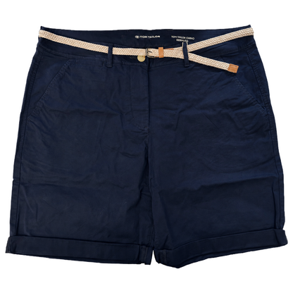 Tom Tailor Women's Chino Bermuda Shorts Navy & Beige Belt