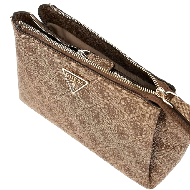 Guess Womens Noelle Crossbody Bag Latte Logo/Brown