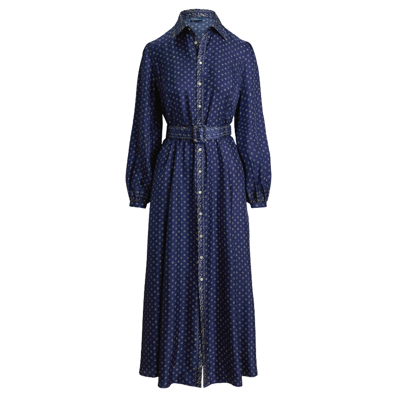 Ralph Lauren Women's Blue Mixed Print Mulberry Silk Shirtdress