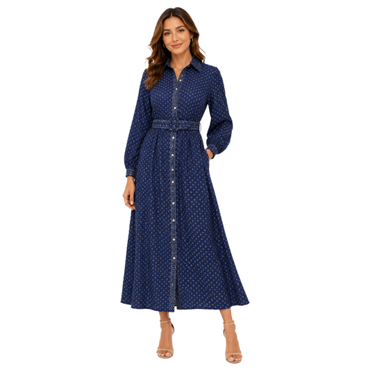 Ralph Lauren Women's Blue Mixed Print Mulberry Silk Shirtdress