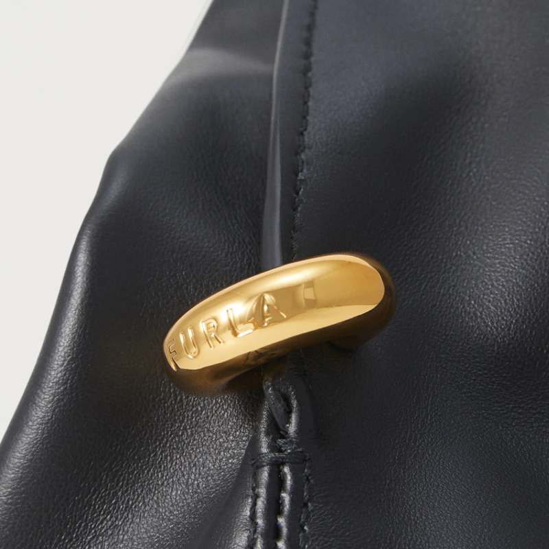 Furla Ring S Leather Hobo Shoulder Bag Black
