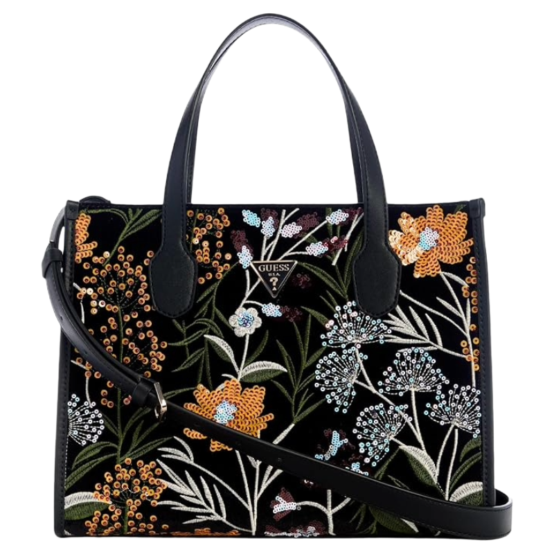 Guess Zalina Mini Velvet Sequin Floral Tote Bag Black/Multi
