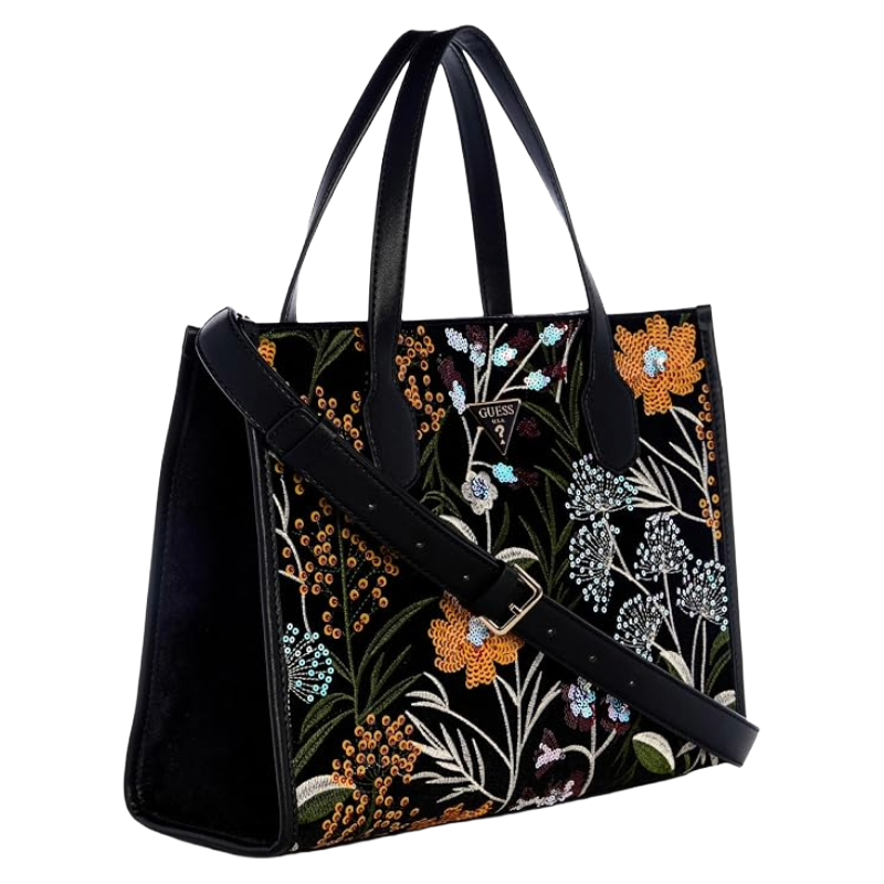 Guess Zalina Mini Velvet Sequin Floral Tote Bag Black/Multi