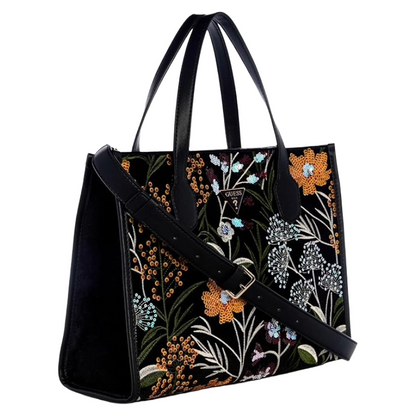 Guess Zalina Mini Velvet Sequin Floral Tote Bag Black/Multi