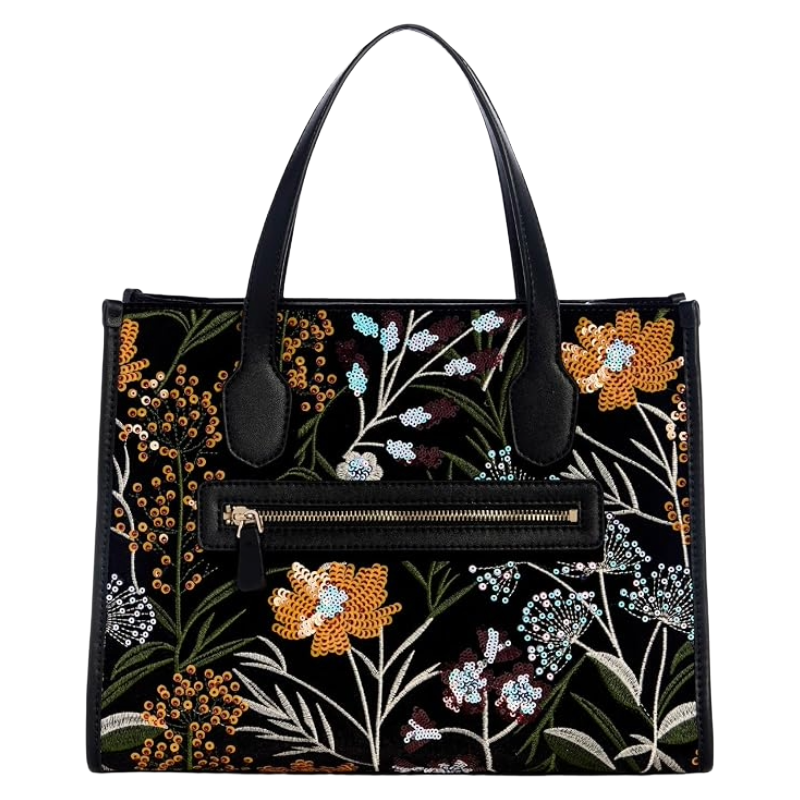 Guess Zalina Mini Velvet Sequin Floral Tote Bag Black/Multi