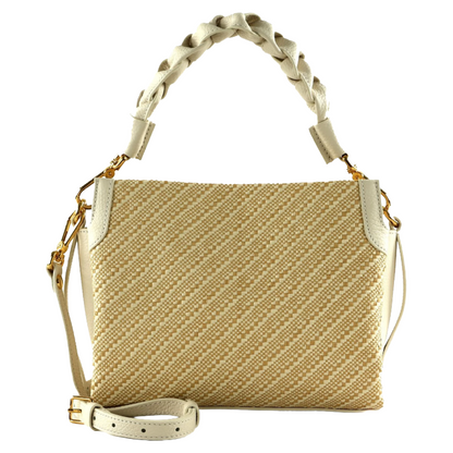 Coccinelle Boheme Bi Colour Straw/White Leather Crossbody Bag