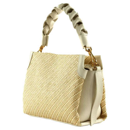 Coccinelle Boheme Bi Colour Straw/White Leather Crossbody Bag