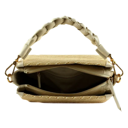 Coccinelle Boheme Bi Colour Straw/White Leather Crossbody Bag