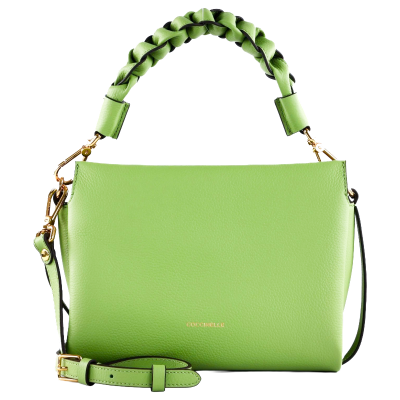 Coccinelle Boheme Grana Double Leather Crossbody Bag Guacamole Green