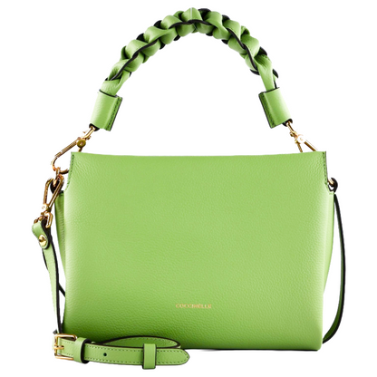 Coccinelle Boheme Grana Double Leather Crossbody Bag Guacamole Green