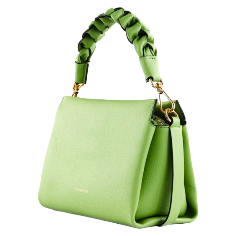 Coccinelle Boheme Grana Double Leather Crossbody Bag Guacamole Green