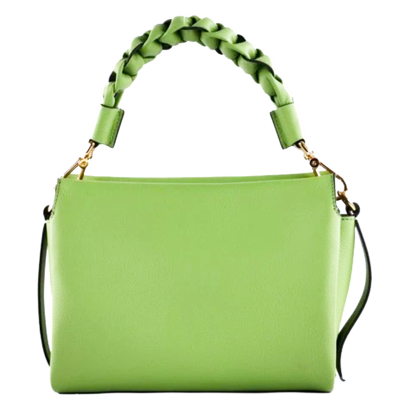 Coccinelle Boheme Grana Double Leather Crossbody Bag Guacamole Green