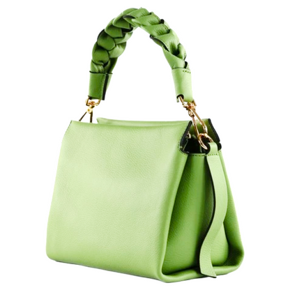 Coccinelle Boheme Grana Double Leather Crossbody Bag Guacamole Green