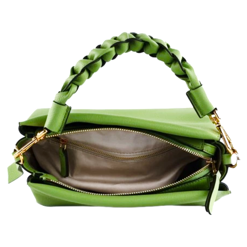 Coccinelle Boheme Grana Double Leather Crossbody Bag Guacamole Green