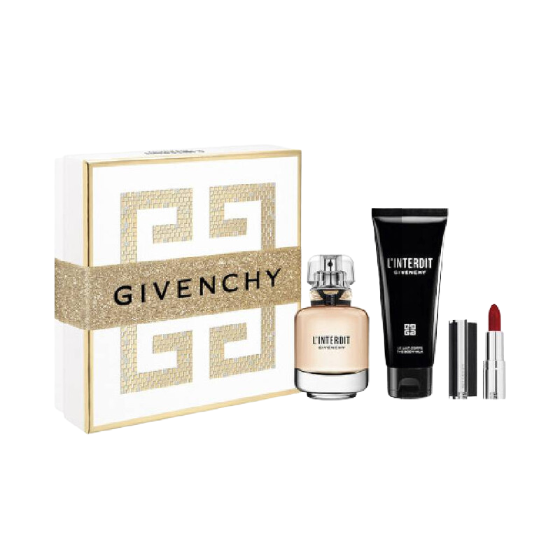 Givenchy L'Interdit 50ml EDP, Body Lotion & Lipstick Gift Set (Blemished Box)