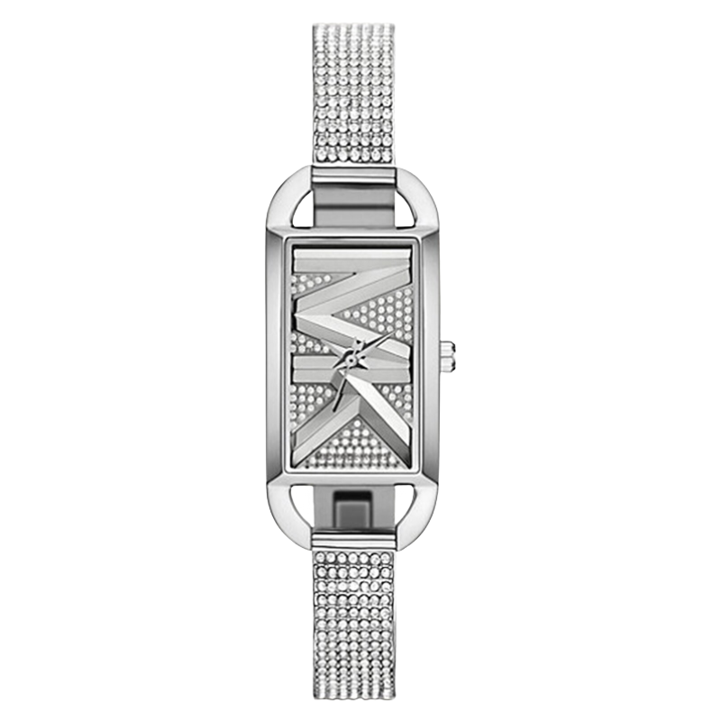 Michael Kors Womens Mini Empire Pave Silver-Tone Bangle Watch MK4841
