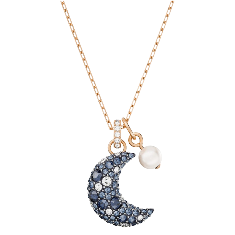 Swarovski Luna Pendant Necklace Rose Gold-Tone Plated Blue & White Crystals