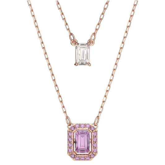 Swarovski Millenia Layered Rose Gold Necklace Octagon Cut