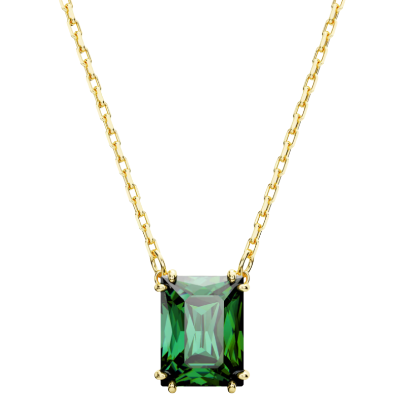 Swarovski Matrix Gold Tone Rectangular Green Crystal Necklace 5677216