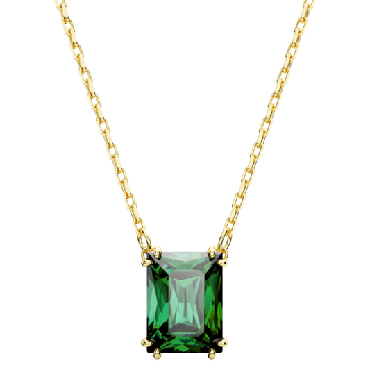 Swarovski Matrix Gold Tone Rectangular Green Crystal Necklace 5677216