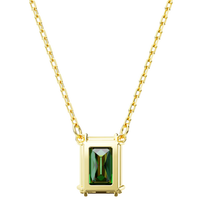 Swarovski Matrix Gold Tone Rectangular Green Crystal Necklace 5677216
