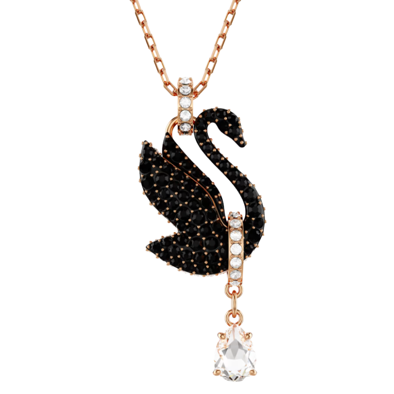 Swarovski Black Crystal Swan Rose Gold 18K Finish Necklace 5689664