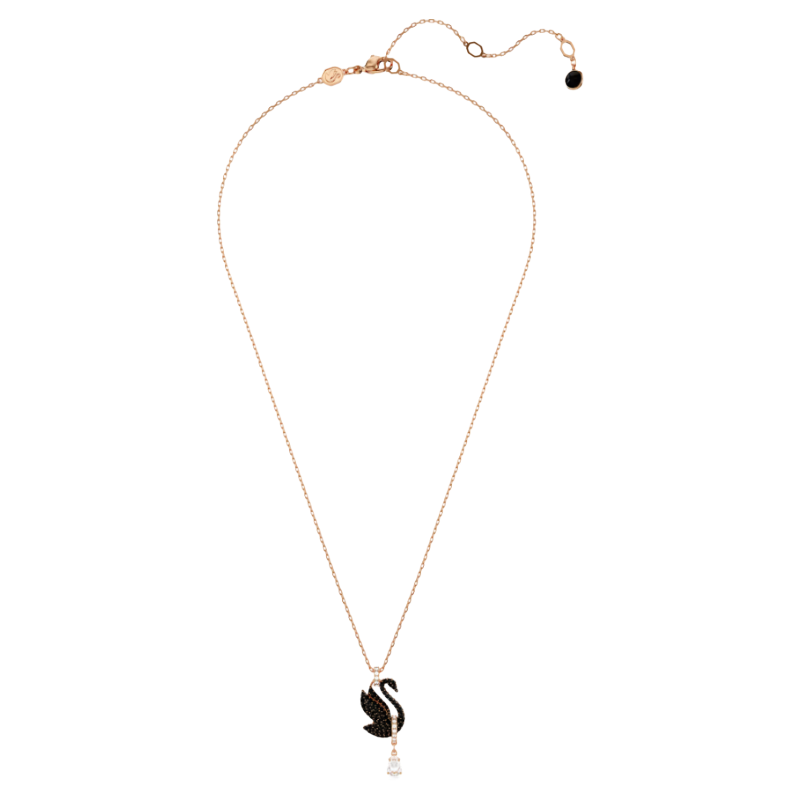 Swarovski Black Crystal Swan Rose Gold 18K Finish Necklace 5689664