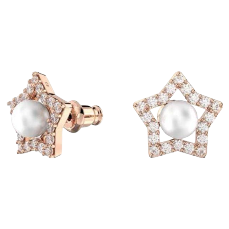 Swarovski Stella  White, Rose Gold Star Stud Earrings 5645465