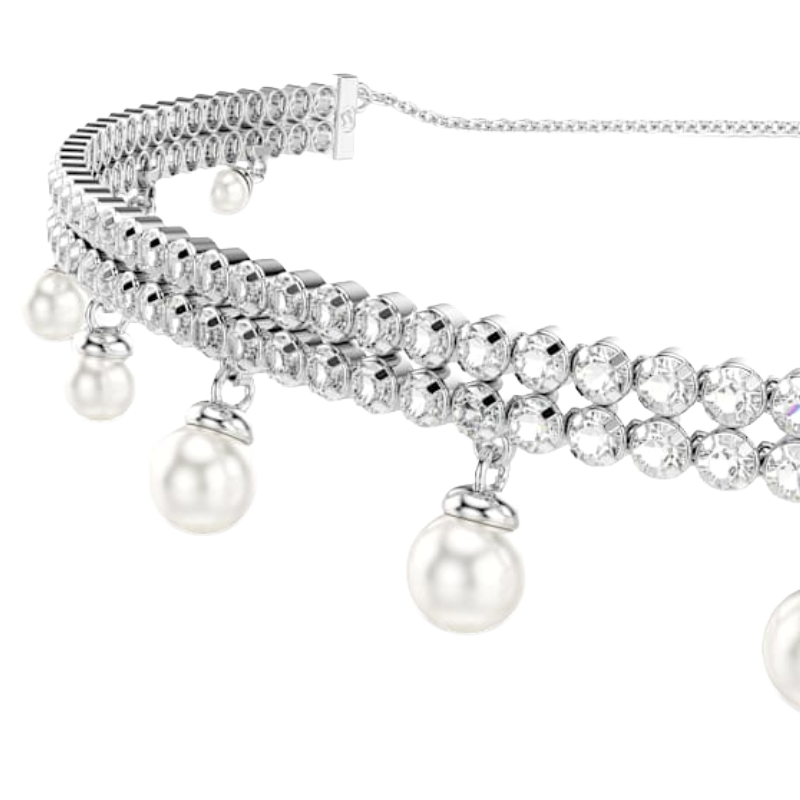 Swarovski Ariana Grande White Rhodium Plated Pearl Necklace (Pink Box)