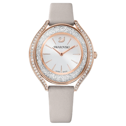 Swarovski Crystalline Aura Watch Swiss Made, Leather strap, Grey, Rose gold 5519450