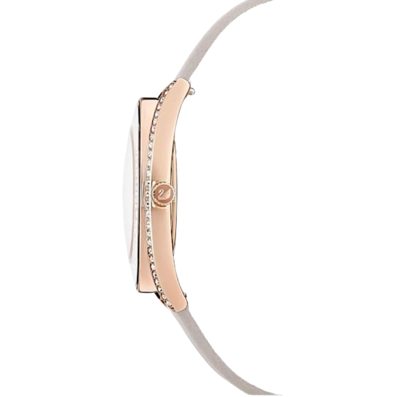 Swarovski Crystalline Aura Watch Swiss Made, Leather strap, Grey, Rose gold 5519450