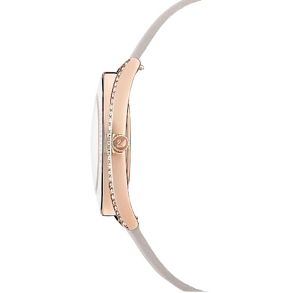 Swarovski Crystalline Aura Watch Swiss Made, Leather strap, Grey, Rose gold 5519450
