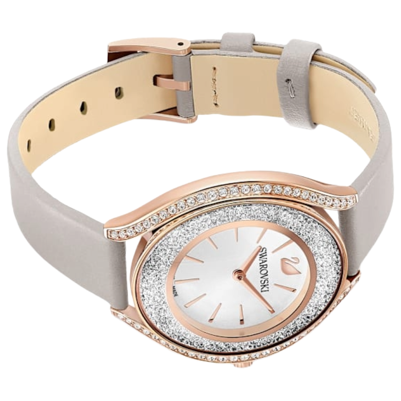 Swarovski Crystalline Aura Watch Swiss Made, Leather strap, Grey, Rose gold 5519450