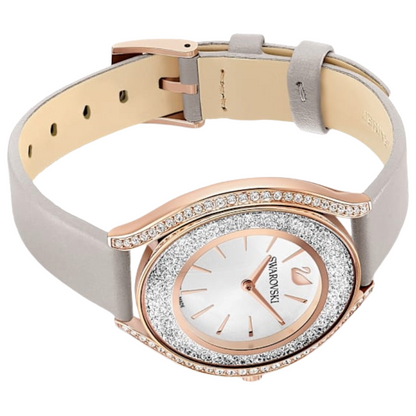 Swarovski Crystalline Aura Watch Swiss Made, Leather strap, Grey, Rose gold 5519450