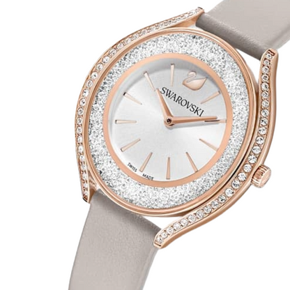Swarovski Crystalline Aura Watch Swiss Made, Leather strap, Grey, Rose gold 5519450