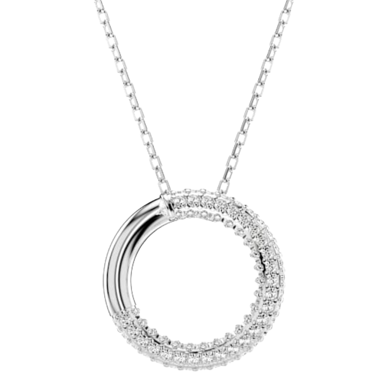 Swarovski Dextera White, Silver Rhodium Circle Necklace 5692737