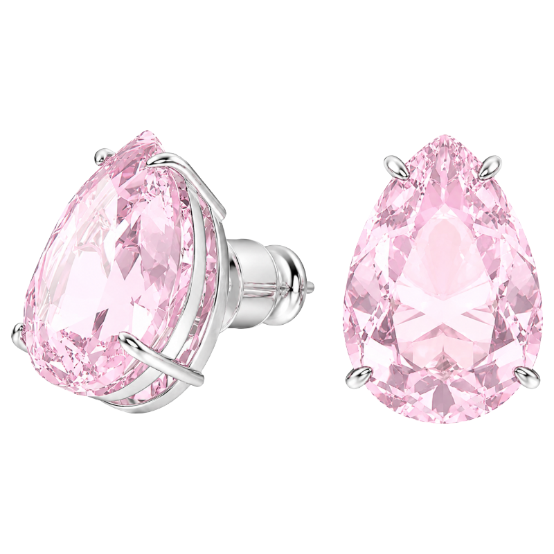 Swarovski Pink Drop Cut Stud Rhodium Plated Earrings