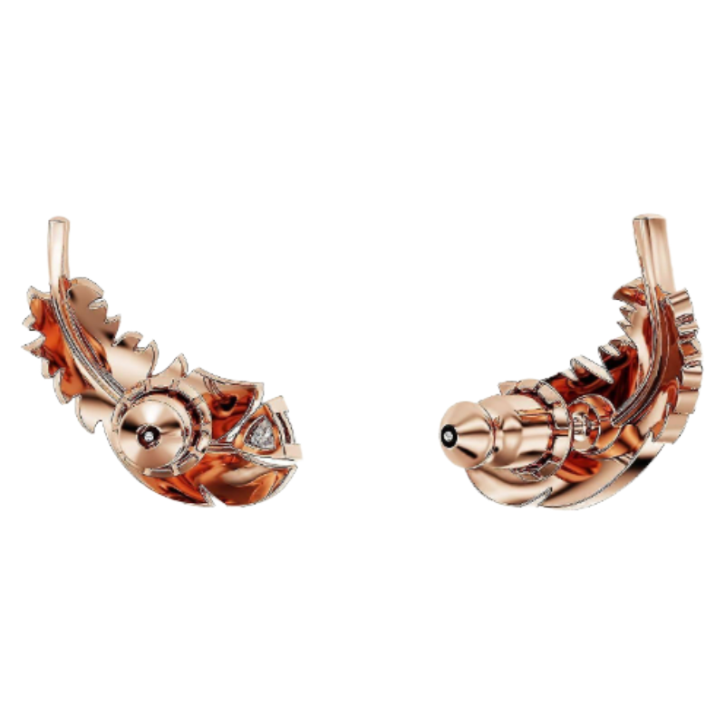Swarovski Nice Rose Gold White Crystal Stud Feather Earrings 