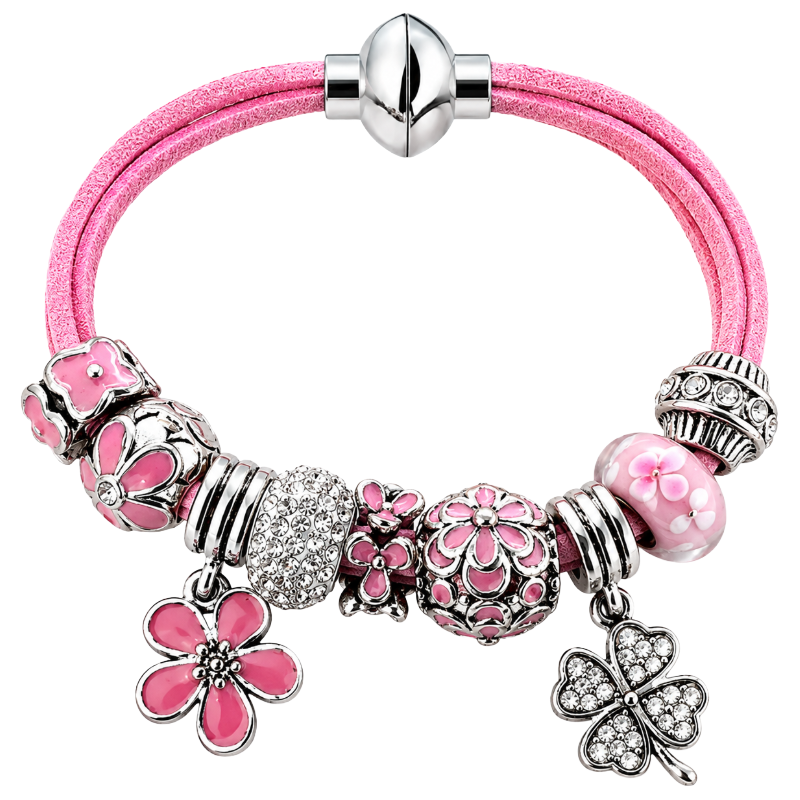Khloelle Charm Bracelet Pink Strap Flower Charms LC0071000