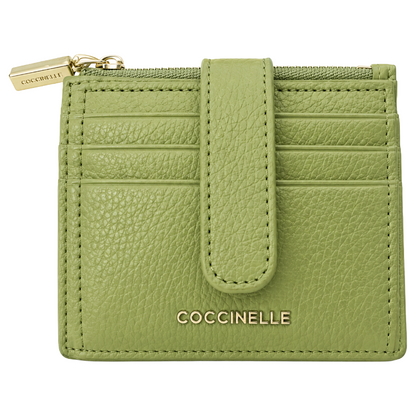 Coccinelle Metallic Soft Leather Card Holder Purse Guacamole Green