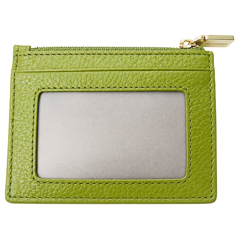 Coccinelle Metallic Soft Leather Card Holder Purse Guacamole Green