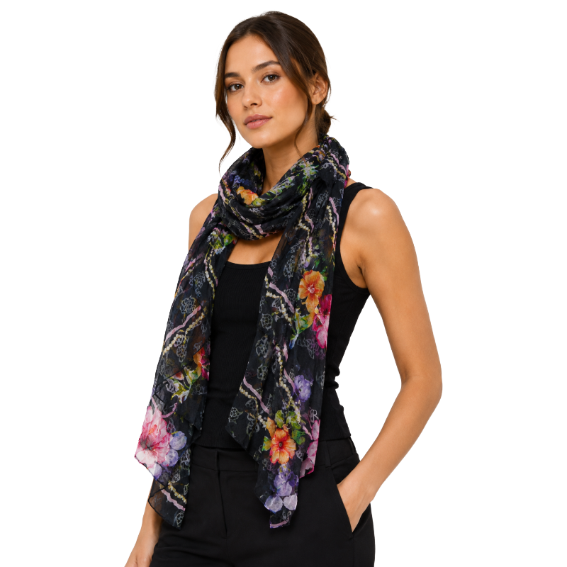 Guess Woman's Scarf AW991COTO3BLA Black 100% Bamboo