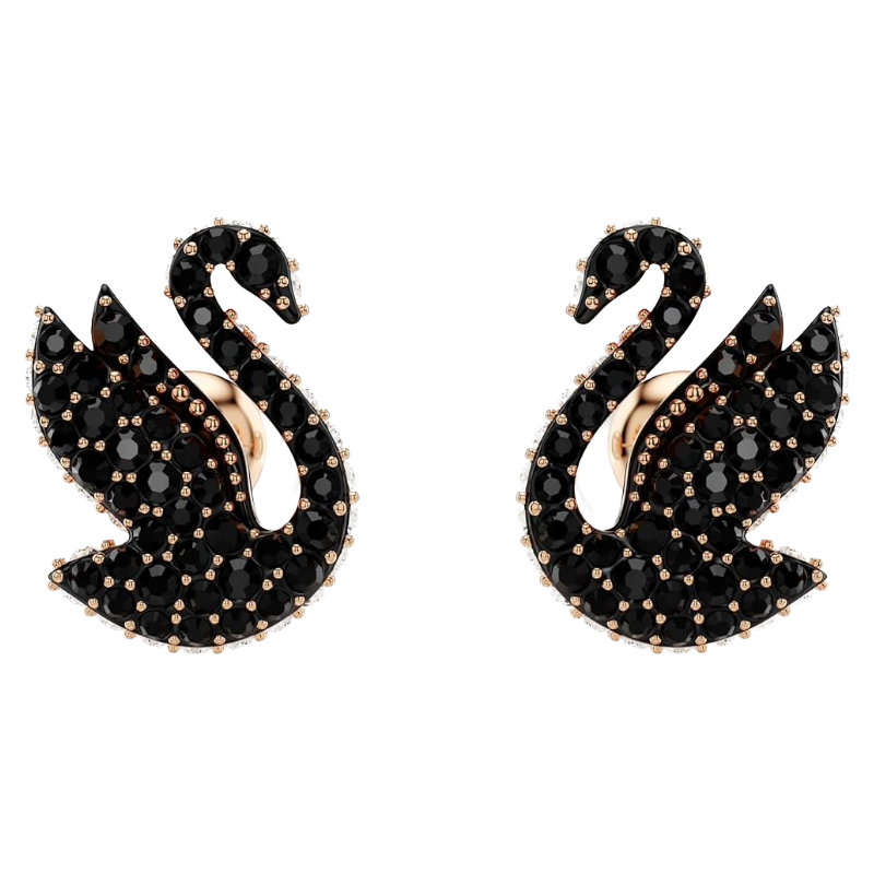 Swarovski Iconic Swan Rose Gold Tone & Black Crystal Earrings 5689659
