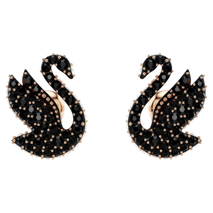 Swarovski Iconic Swan Rose Gold Tone & Black Crystal Earrings 5689659