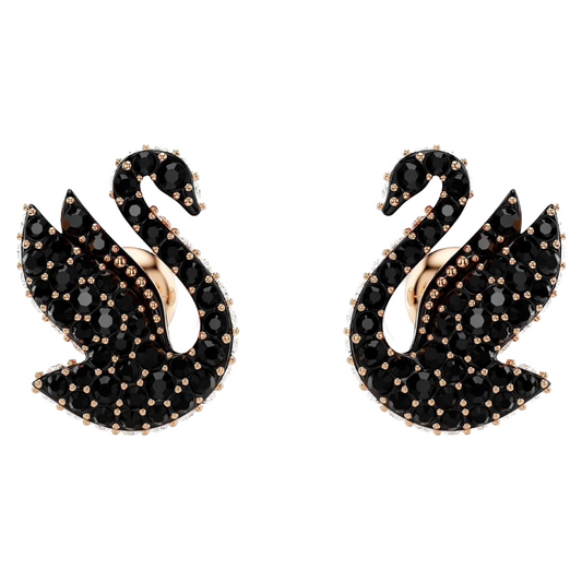 Swarovski Iconic Swan Rose Gold Tone & Black Crystal Earrings 5689659