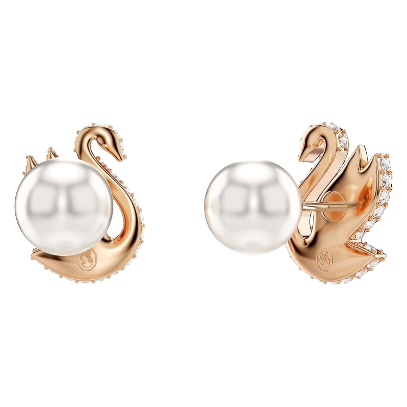 Swarovski Iconic Swan Rose Gold Tone & Black Crystal Earrings 5689659