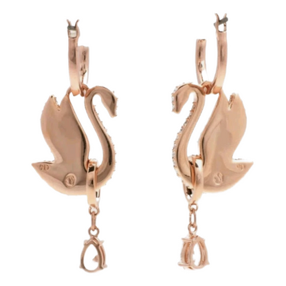Swarovski Iconic Swan Rose Gold Tone & Black Crystal Earrings 5689659
