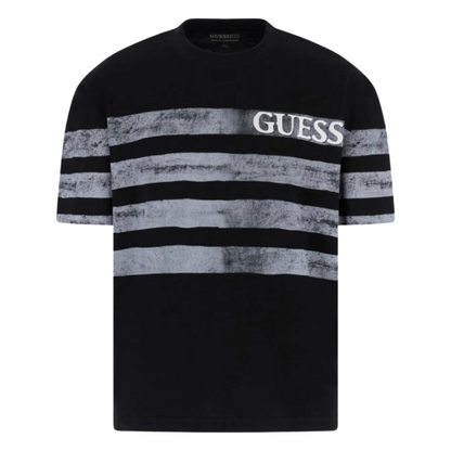 Guess Mens Classic Fit Striped Logo T-Shirt