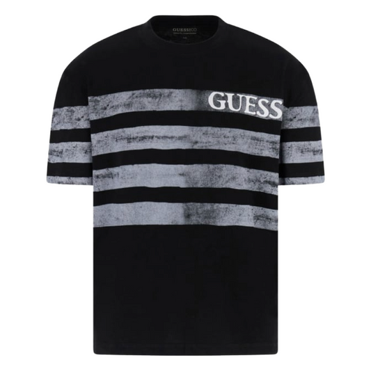 Guess Mens Classic Fit Striped Logo T-Shirt