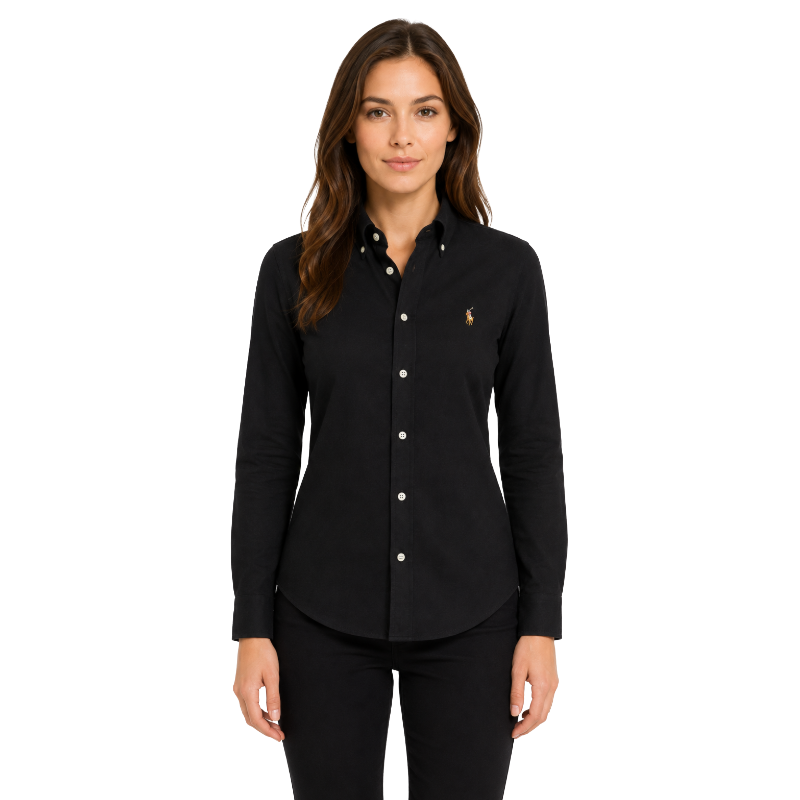 Ralph Lauren Women's Cotton Oxford Knit Black Blouse